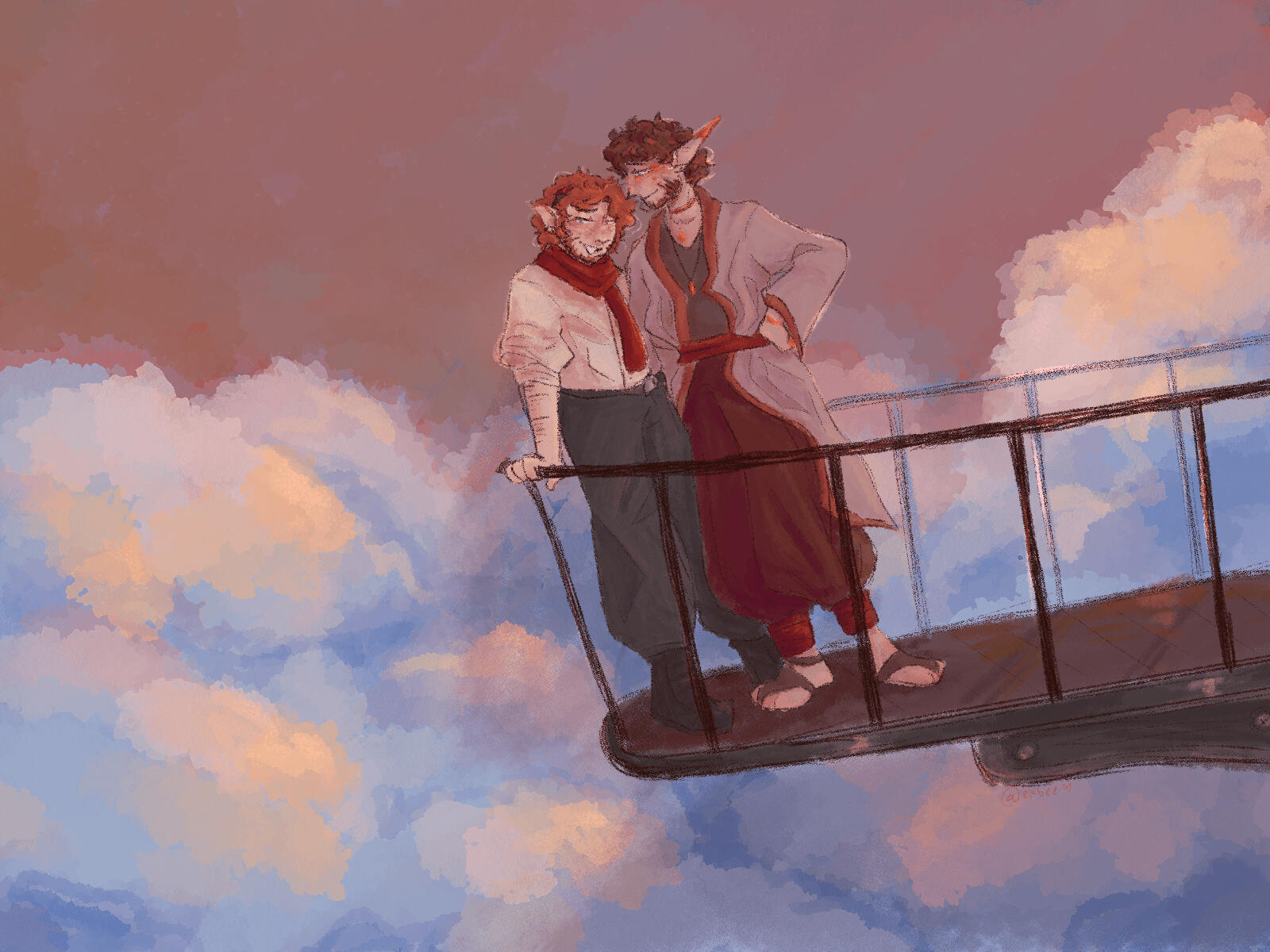 full body render - 2 characters, complex background